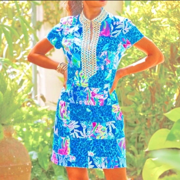 Lilly Pulitzer Plus Size Adrena patchwork shift Pop Up Lillys Party dress SZ 14 - Picture 1 of 9